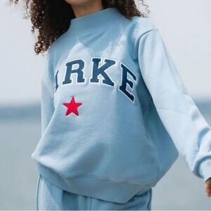 Parke Light Blue Logo Mock Neck Sweatshirt with Red Star Accent